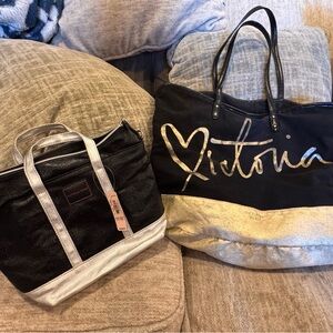 BUNDLE! VS Black and Gold Medium Used and Small VS Black and Metallic Tote NWT